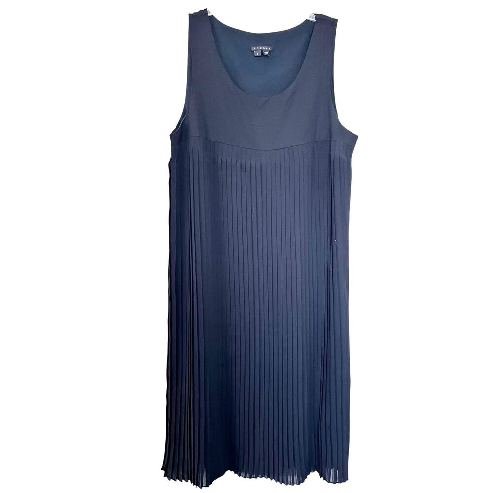 Theory Solid Black Pleated Sleeveless Shift Midi Dress Size 8